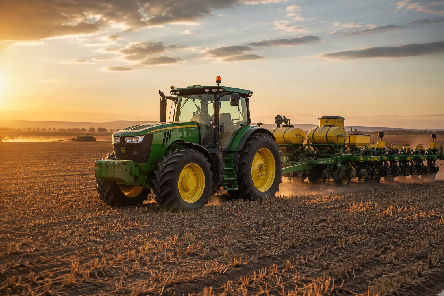 Agricultural machinery working in a field